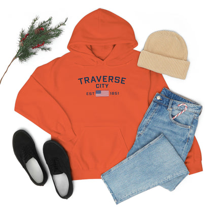 'Traverse City EST 1851' Hoodie (w/USA Flag Outline) | Unisex Standard