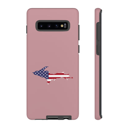 Michigan Upper Peninsula Tough Phone Case (Cherry Blossom Pink w/ UP USA Flag Outline) | Samsung & Pixel Android