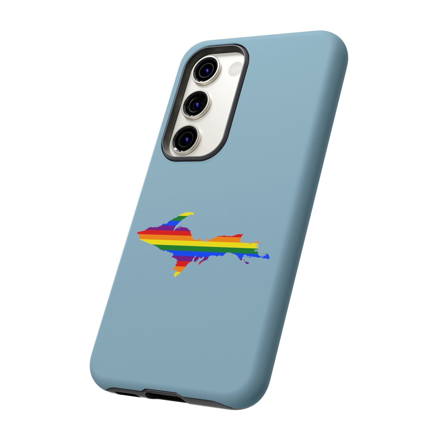 Michigan Upper Peninsula Tough Phone Case (Opal Blue w/ UP Pride Flag Outline) | Samsung & Pixel Android