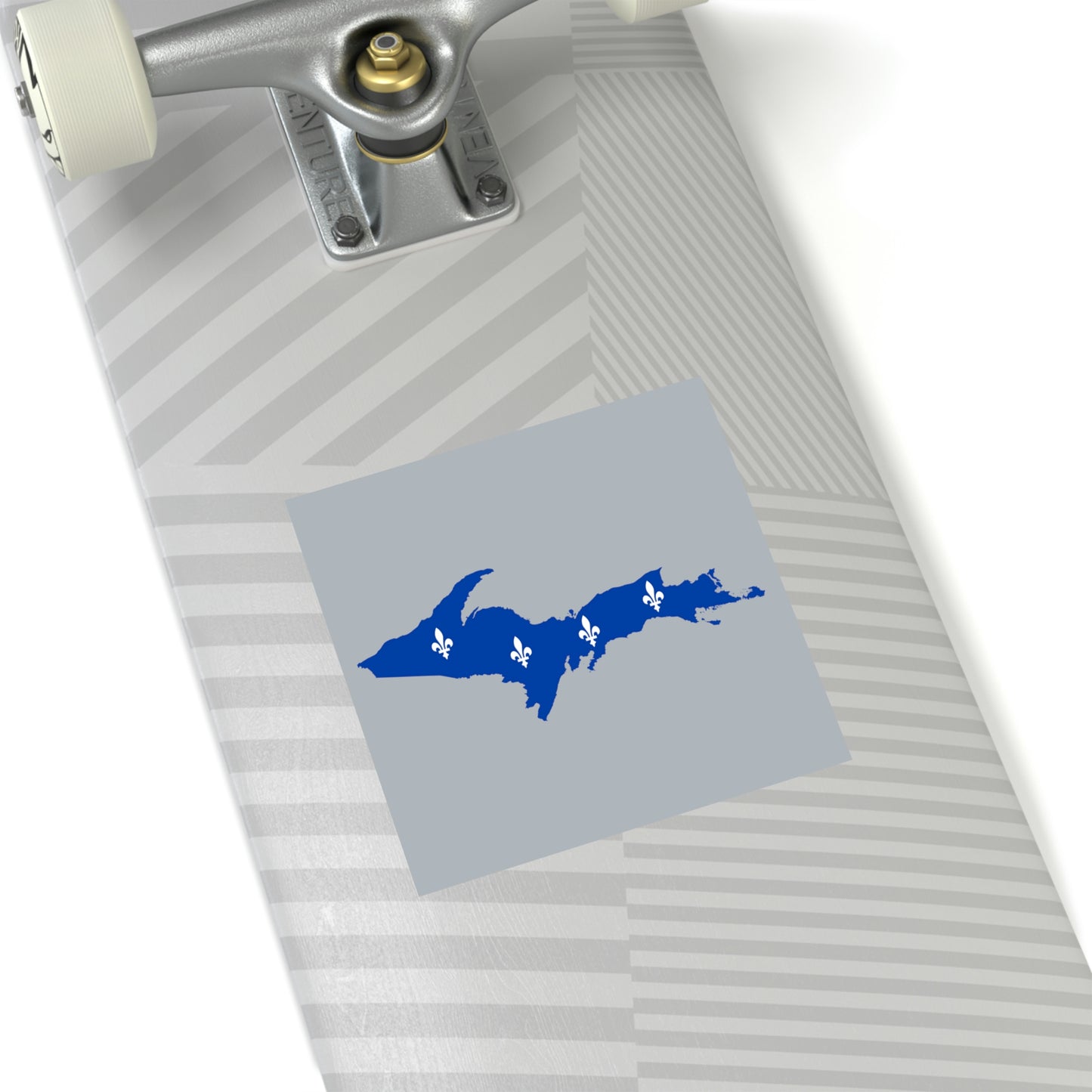 Michigan Upper Peninsula Square Sticker (Silver w/ UP Quebec Flag Outline) | Indoor/Outdoor