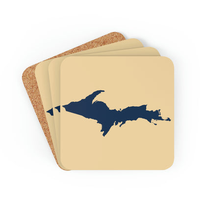 Michigan Upper Peninsula Coaster Set (Maple Color w/ Navy UP Outline) | Corkwood - 4 pack