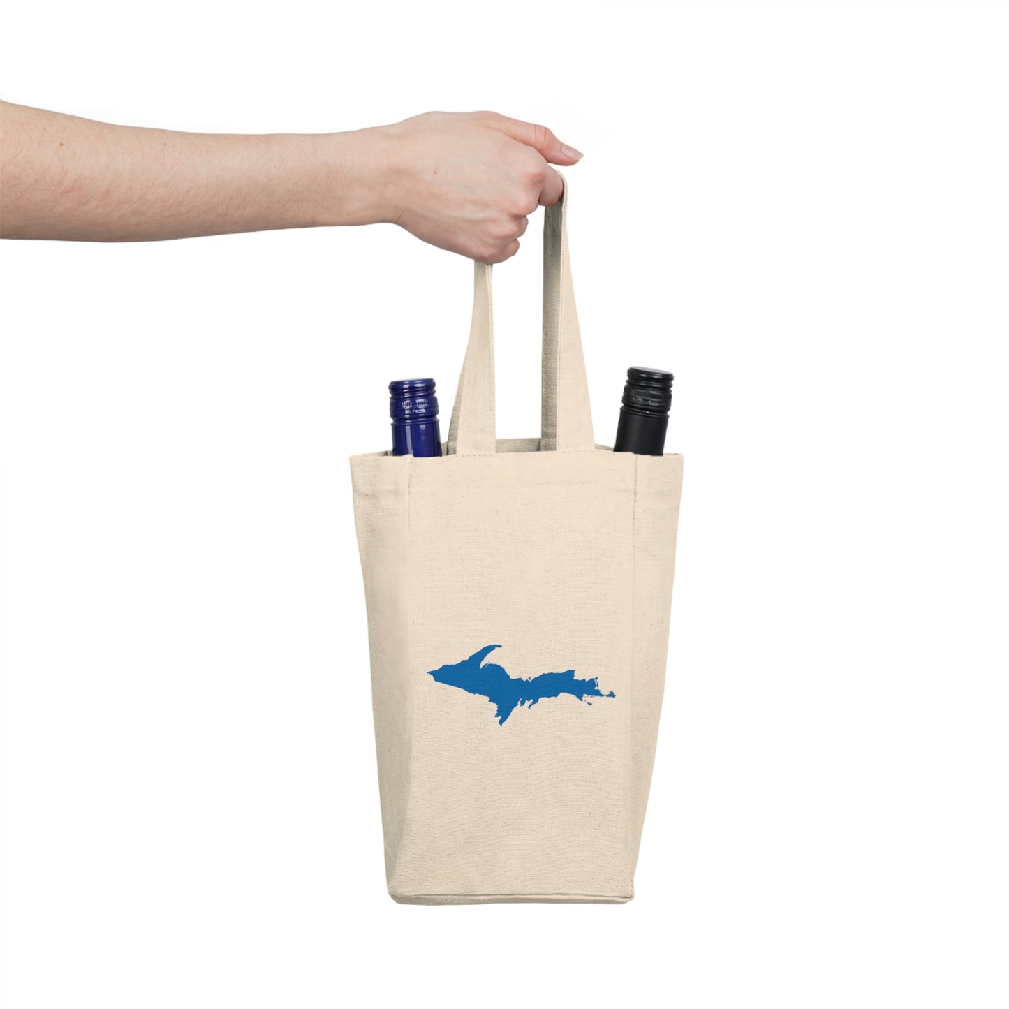 Michigan Upper Peninsula Double Wine Tote Bag (w/ Azure UP Outline)