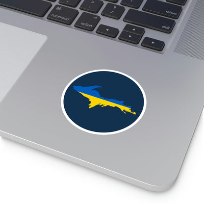 Michigan Upper Peninsula Round Stickers (Navy w/ UP Ukraine Flag Outline) | Indoor\Outdoor