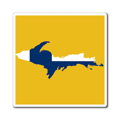 Michigan Upper Peninsula Square Magnet (Gold w/ UP Finland Flag Outline)