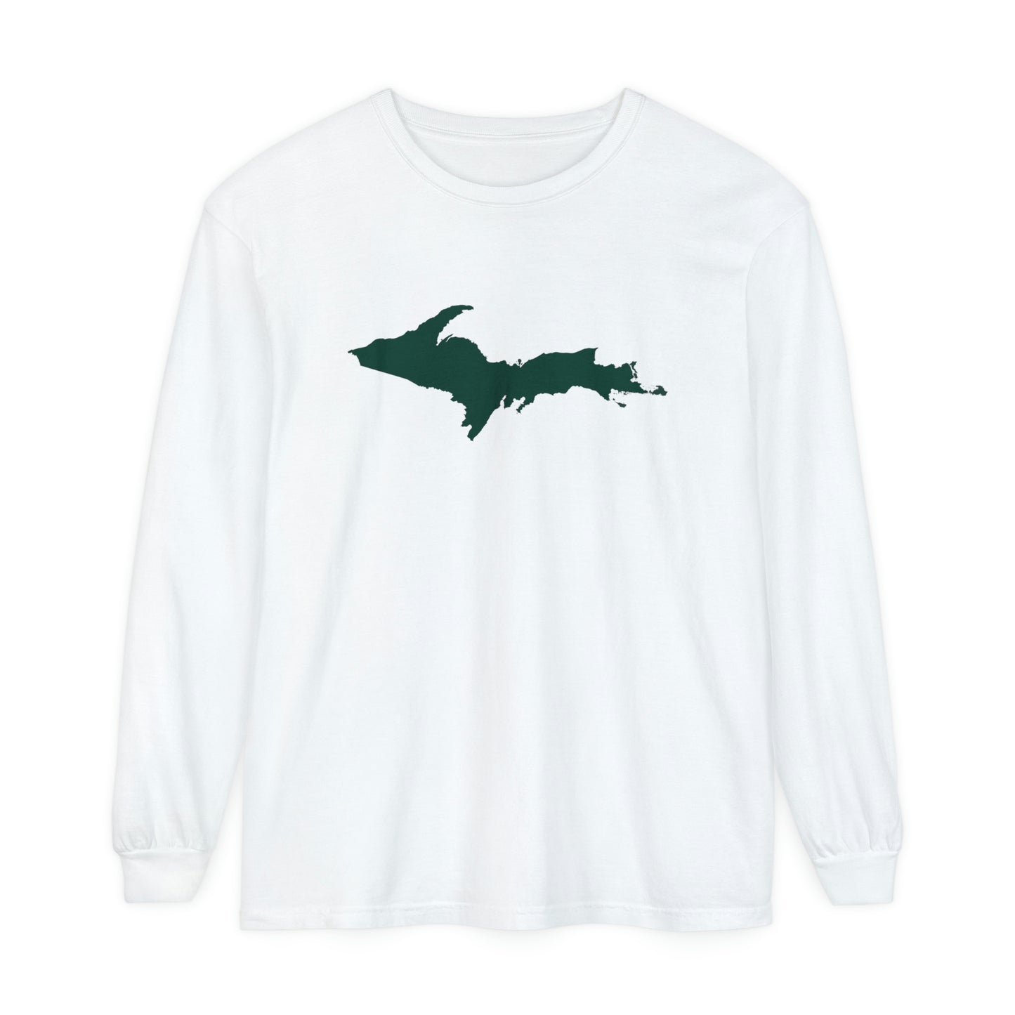 Michigan Upper Peninsula Garment-Dyed T-Shirt (w/ Green UP Outline) | Unisex Long Sleeve