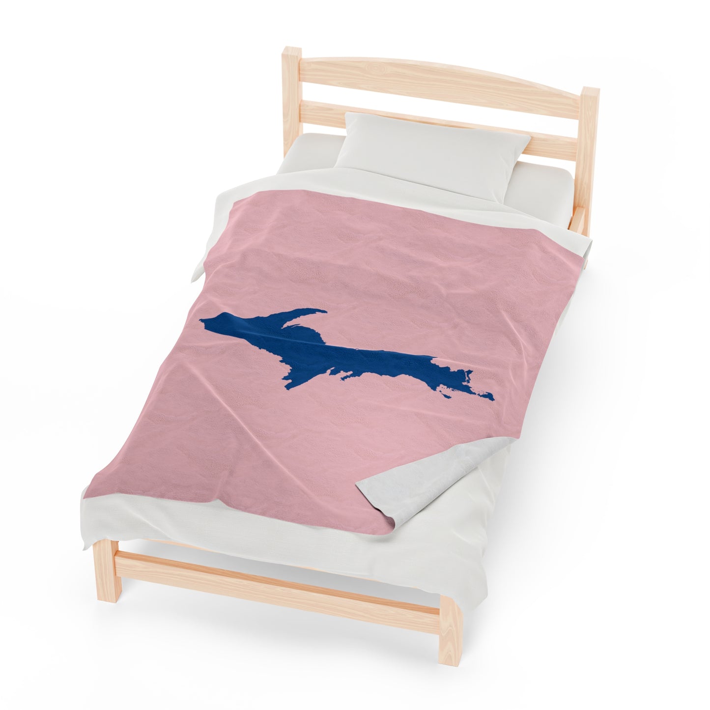 Michigan Upper Peninsula Plush Blanket (w/ Azure UP Outline) | Pale Pink