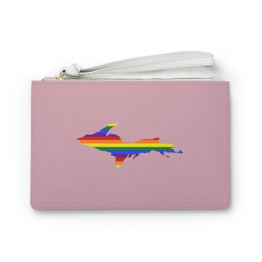 Michigan Upper Peninsula Clutch Bag (Pink w/ UP Pride Flag Outline)