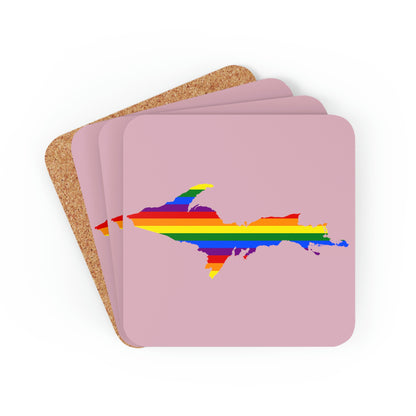 Michigan Upper Peninsula Coaster Set (Pink w/ UP Pride Flag Outline) | Corkwood - 4 pack