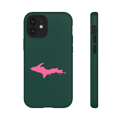 Michigan Upper Peninsula Tough Phone Case (Green w/ Pink UP Outline) | Apple iPhone