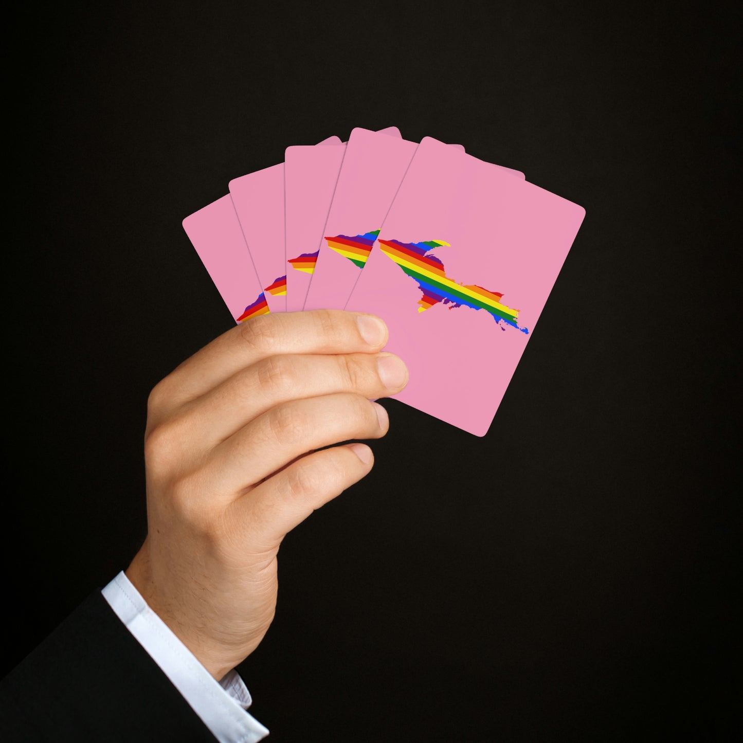 Michigan Upper Peninsula Poker Cards ('67 Caddie Pink w/ UP Pride Flag Outline)