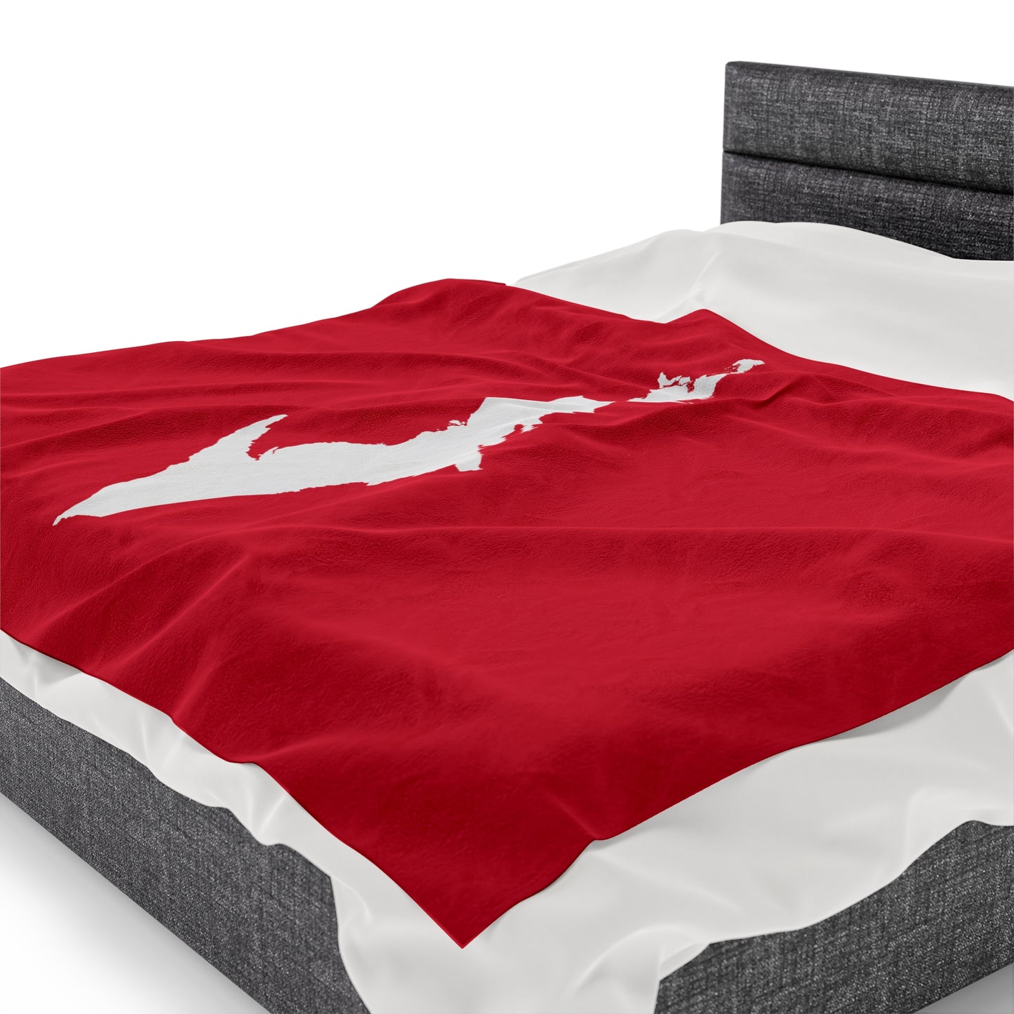 Michigan Upper Peninsula Plush Blanket (w/ UP Outline) | Lighthouse Red