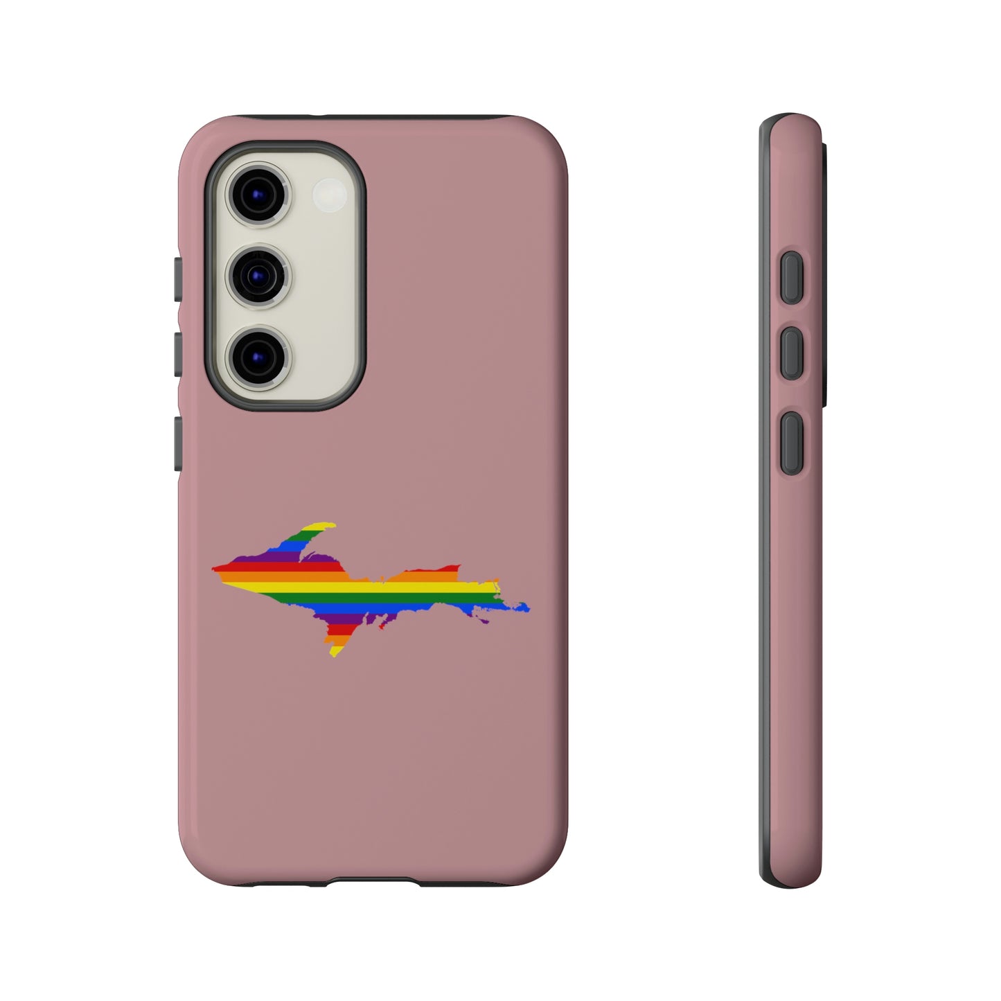 Michigan Upper Peninsula Tough Phone Case (Cherry Blossom Pink w/ UP Pride Flag Outline) | Samsung & Pixel Android