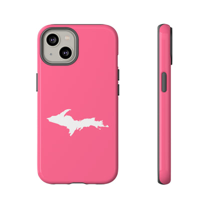 Michigan Upper Peninsula Tough Phone Case (Rhodochrosite Pink w/ UP Outline) | Apple iPhone