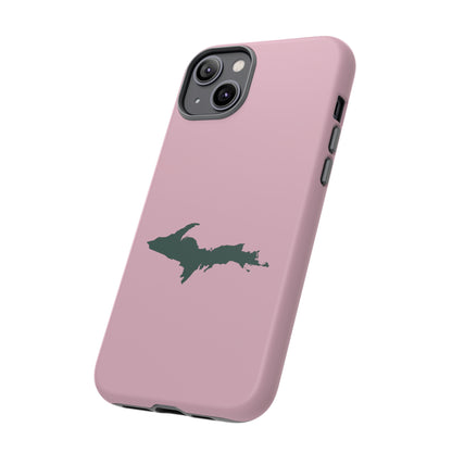 Michigan Upper Peninsula Tough Phone Case (Pink w/ Green UP Outline) | Apple iPhone