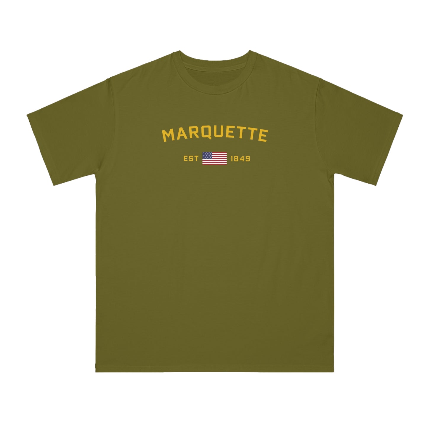 'Marquette EST 1849' T-Shirt (Green/Gold Type w/ USA Flag | Organic Unisex