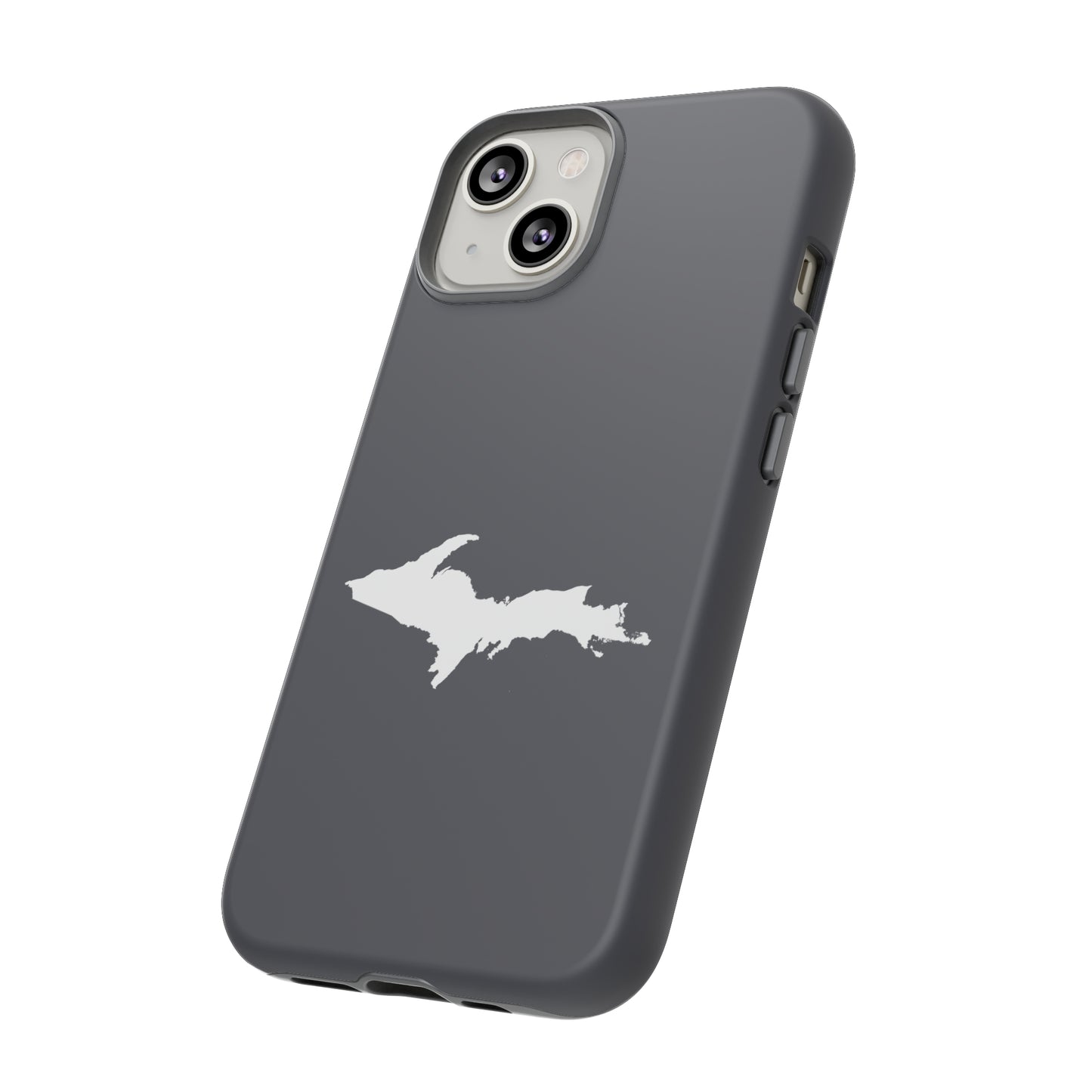 Michigan Upper Peninsula Tough Phone Case (Iron Ore Grey w/ UP Outline) | Apple iPhone