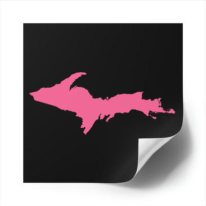 Michigan Upper Peninsula Square Sticker (Black w/ Pink UP Outline) | Indoor/Outdoor