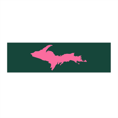 Michigan Upper Peninsula Bumper Sticker (w/ Pink UP Outline) | Green Background