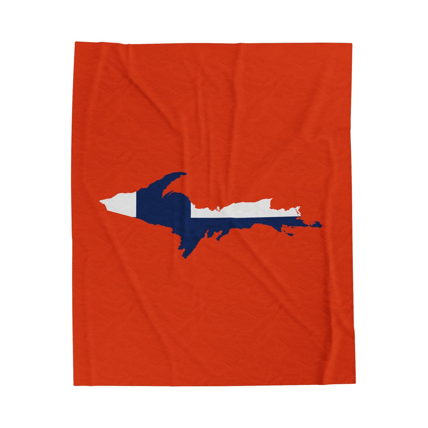 Michigan Upper Peninsula Plush Blanket (w/ UP Finland Flag Outline) | Maple Leaf Orange