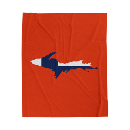 Michigan Upper Peninsula Plush Blanket (w/ UP Finland Flag Outline) | Maple Leaf Orange