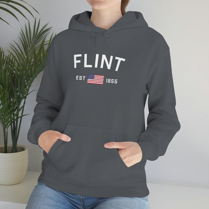 'Flint EST 1855' Hoodie (w/USA Flag Outline) | Unisex Standard