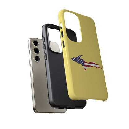 Michigan Upper Peninsula Tough Phone Case (Yellow Cherry Color w/ UP USA Flag Outline) | Samsung & Pixel Android