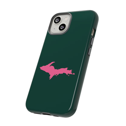 Michigan Upper Peninsula Tough Phone Case (Green w/ Pink UP Outline) | Apple iPhone