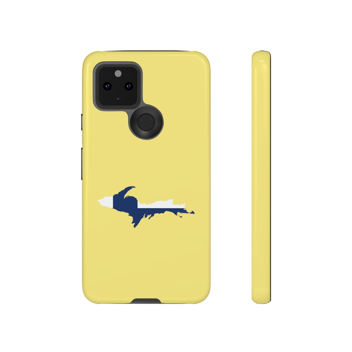 Michigan Upper Peninsula Tough Phone Case (Yellow Cherry Color w/ UP Finland Flag Outline) | Samsung & Pixel Android