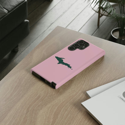 Michigan Upper Peninsula Tough Phone Case (Pink w/ Green UP Outline) | Samsung & Pixel Android