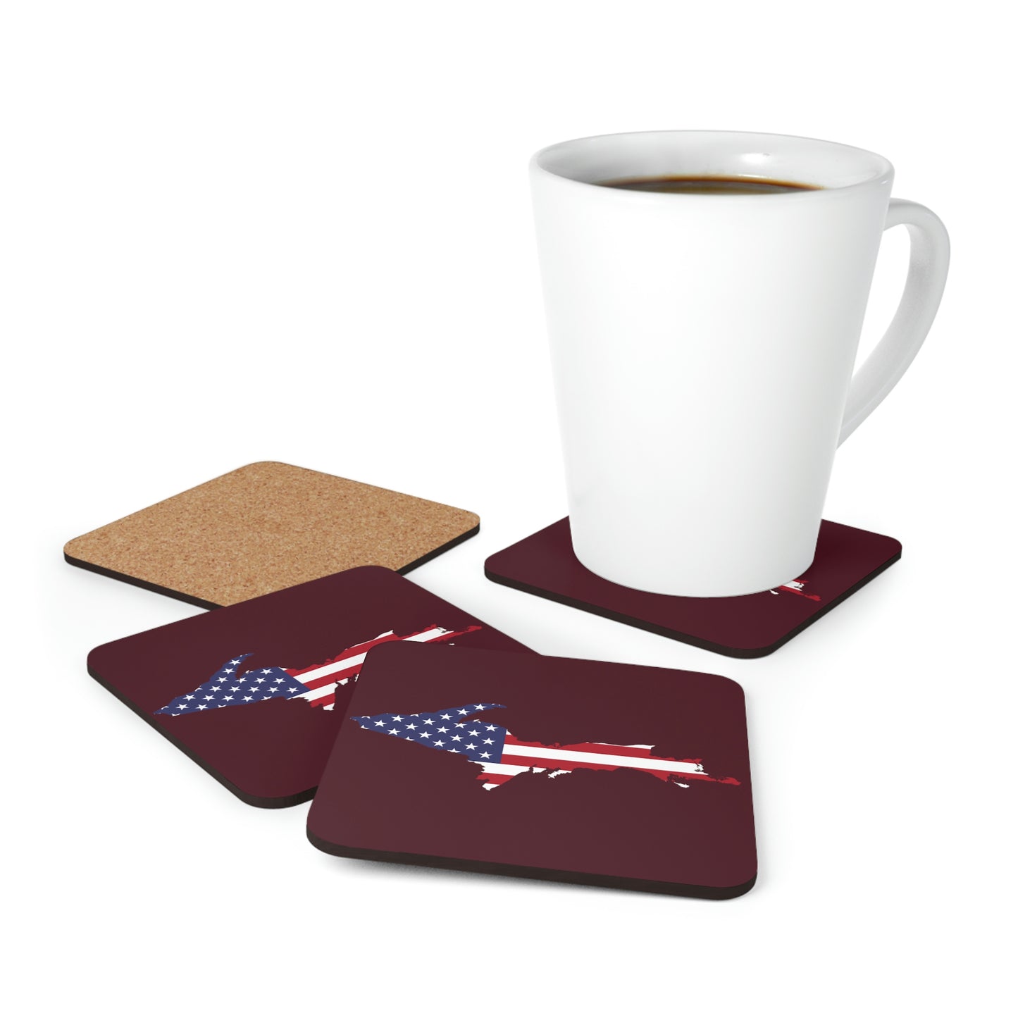 Michigan Upper Peninsula Coaster Set (Pinot Red w/ UP USA Flag Outline) | Corkwood - 4 pack