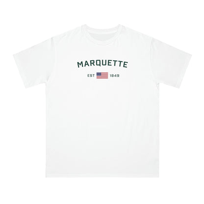 'Marquette EST 1849' T-Shirt (Green/Gold Type w/ USA Flag | Organic Unisex