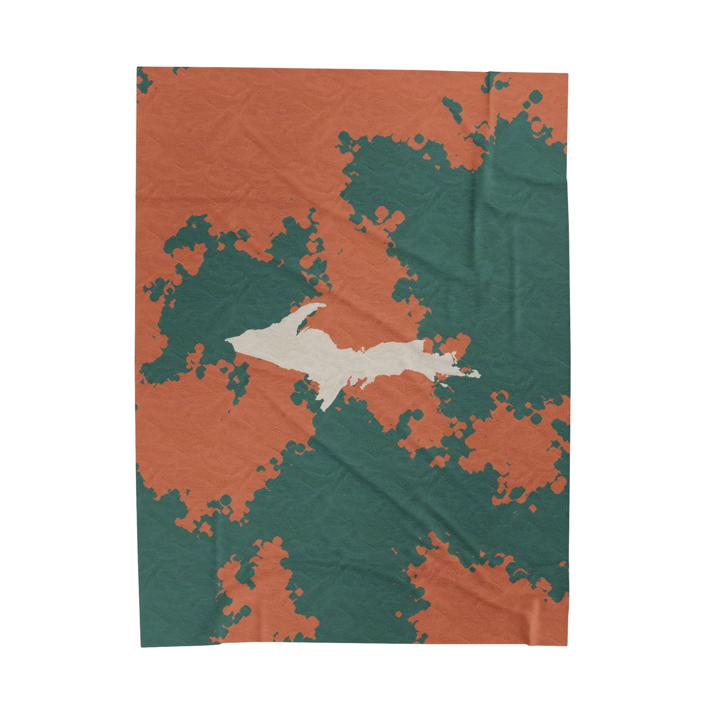 Michigan Upper Peninsula Plush Blanket (Copper Country Camo w/ UP Outline) | Canvas Color