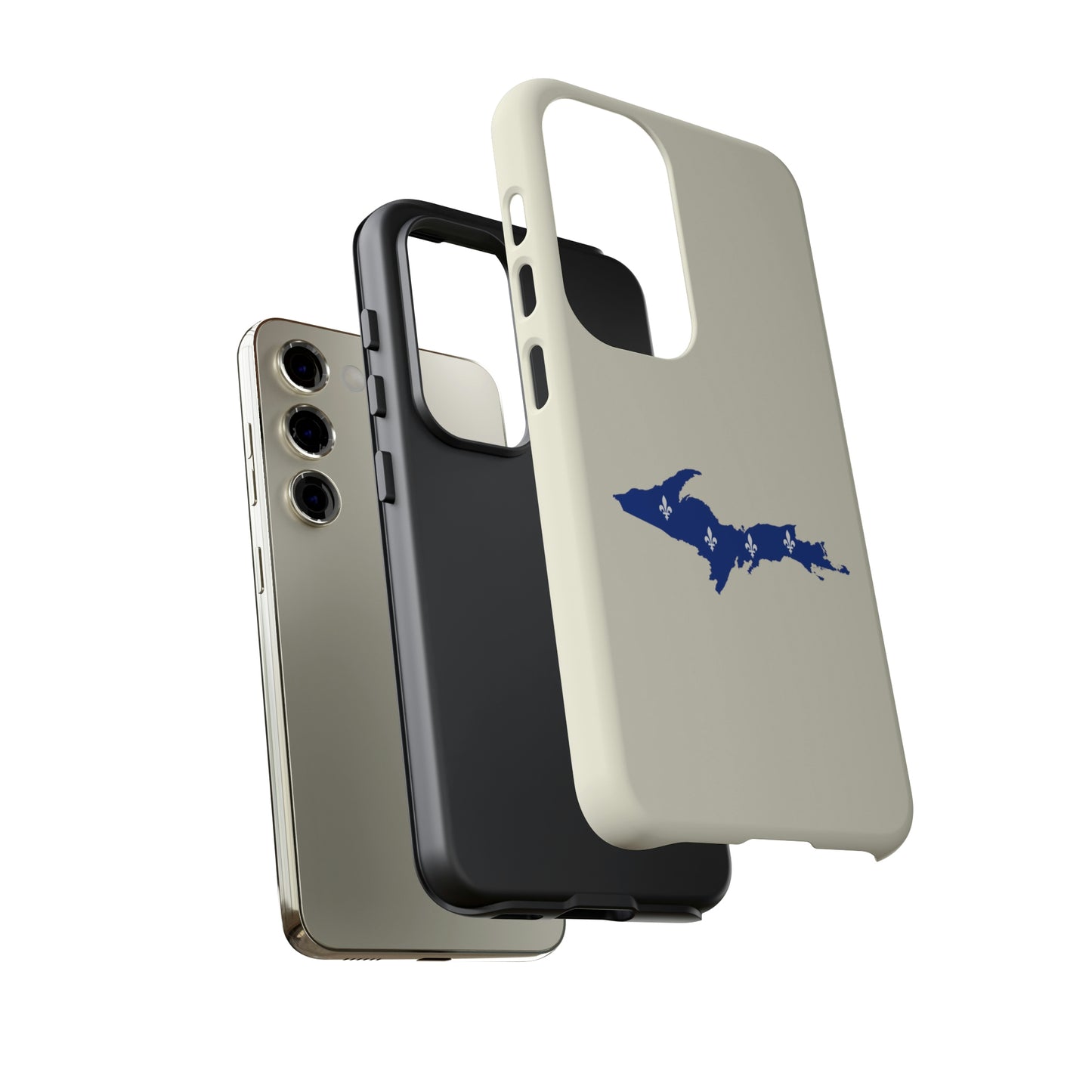 Michigan Upper Peninsula Tough Phone Case (Ivory Color w/ UP Quebec Flag Outline) | Samsung & Pixel Android