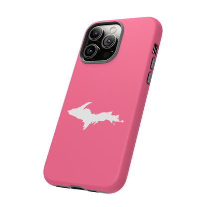 Michigan Upper Peninsula Tough Phone Case (Rhodochrosite Pink w/ UP Outline) | Apple iPhone