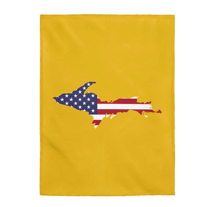 Michigan Upper Peninsula Plush Blanket (w/ UP USA Flag Outline) | Gold