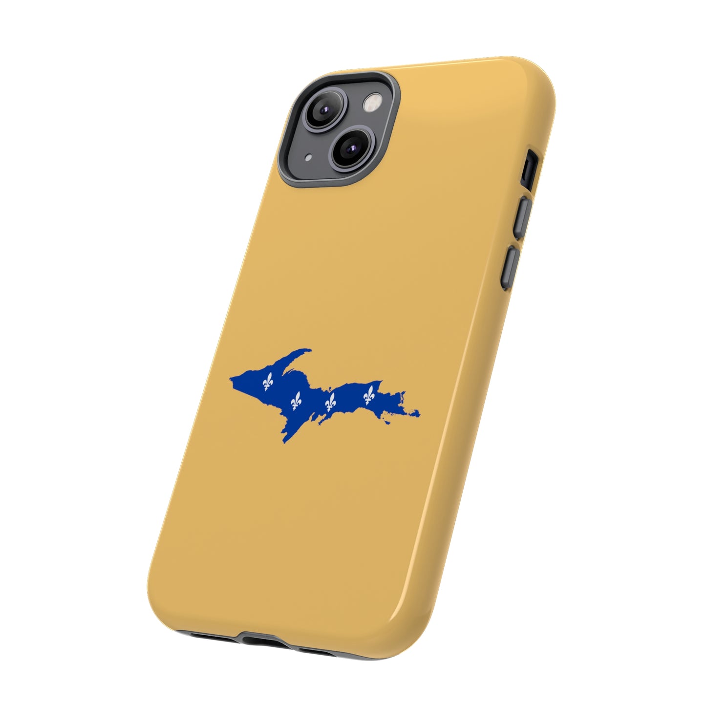 Michigan Upper Peninsula Tough Phone Case (Citrine Color w/ UP Quebec Flag Outline) | Apple iPhone