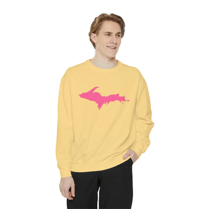 Michigan Upper Peninsula Sweatshirt (w/ Pink UP Outline) | Unisex Garment Dyed