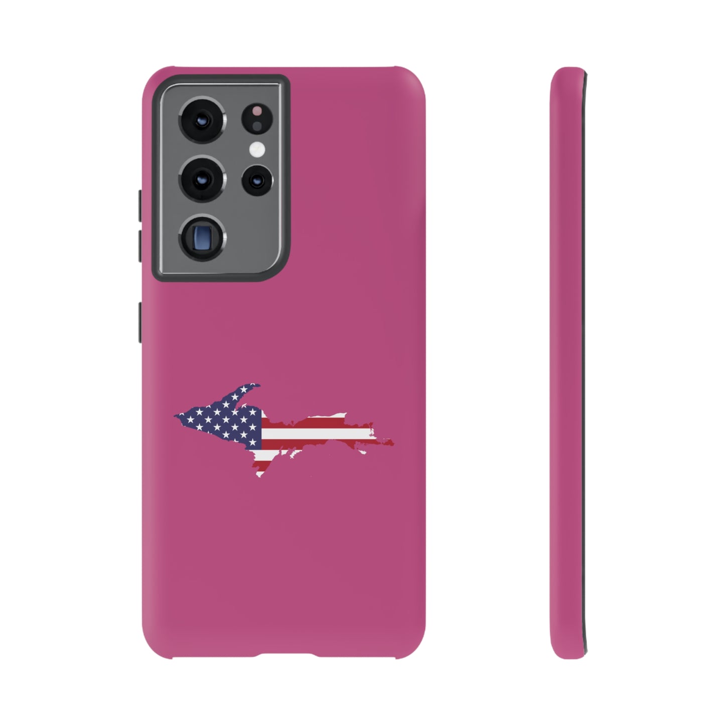 Michigan Upper Peninsula Tough Phone Case (Apple Blossom Pink w/ UP USA Flag Outline) | Samsung & Pixel Android