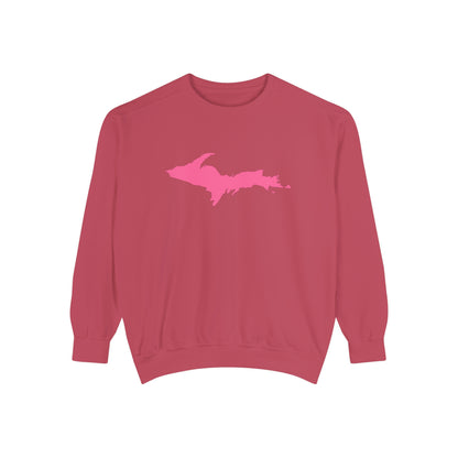 Michigan Upper Peninsula Sweatshirt (w/ Pink UP Outline) | Unisex Garment Dyed