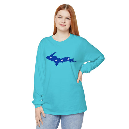 Michigan Upper Peninsula Garment-Dyed T-Shirt (w/ UP Quebec Flag Outline) | Unisex Long Sleeve