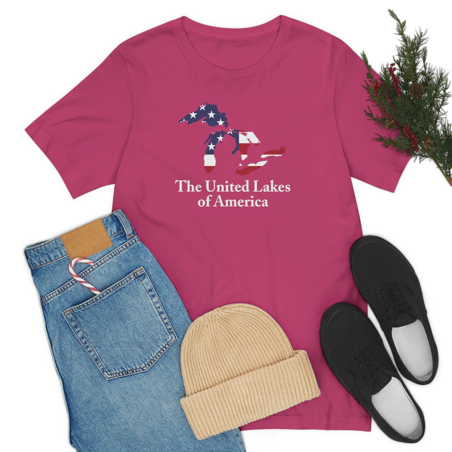 'The United Lakes of America' T-Shirt (w/ Great Lakes USA Flag Outline) | Unisex Standard Fit