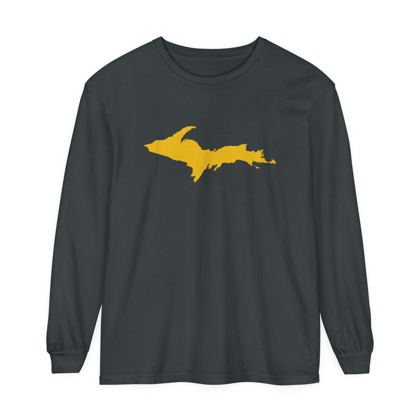 Michigan Upper Peninsula Garment-Dyed T-Shirt (w/ Gold UP Outline) | Unisex Long Sleeve