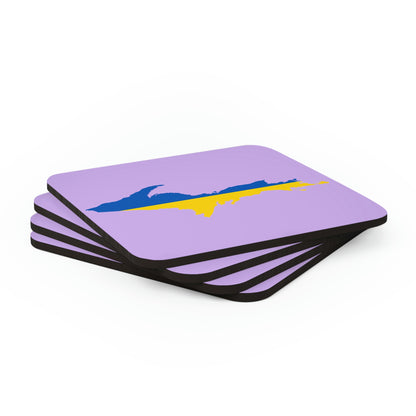 Michigan Upper Peninsula Coaster Set (Lavender w/ UP Ukraine Flag Outline) | Corkwood - 4 pack