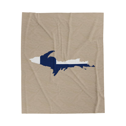 Michigan Upper Peninsula Plush Blanket (w/ UP Finland Flag Outline) | Dark Canvas Color