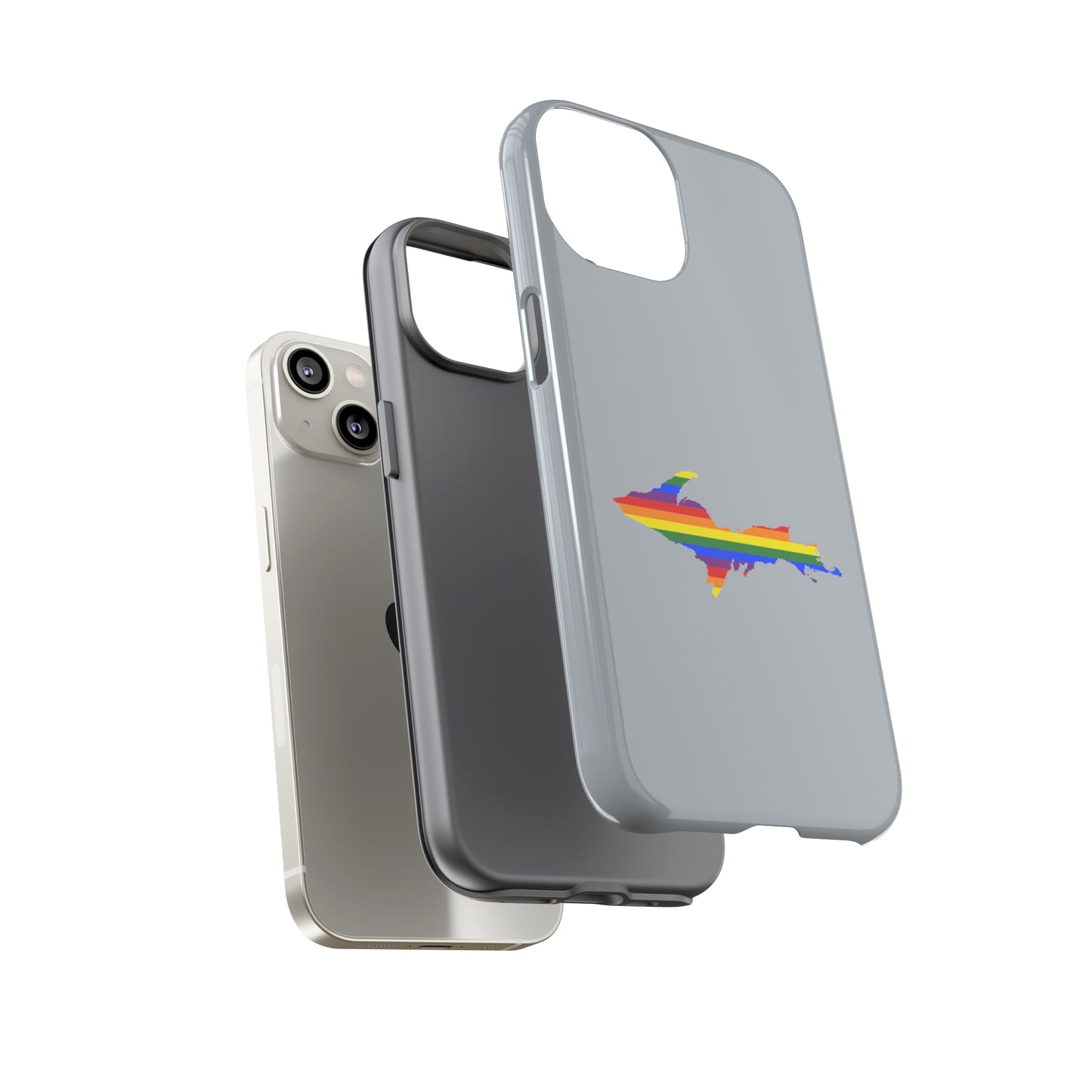 Michigan Upper Peninsula Tough Phone Case (Silver w/ UP Pride Flag Outline) | Apple iPhone