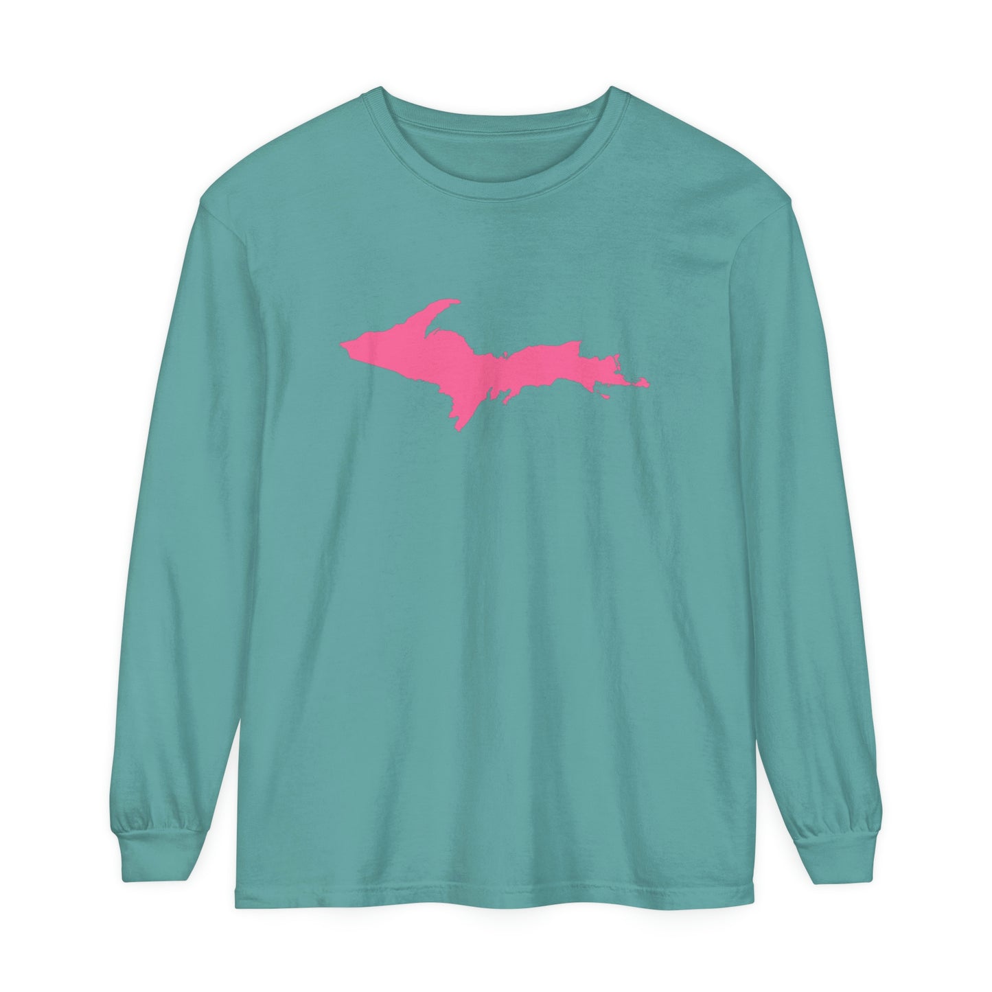 Michigan Upper Peninsula Garment-Dyed T-Shirt (w/ Pink UP Outline) | Unisex Long Sleeve