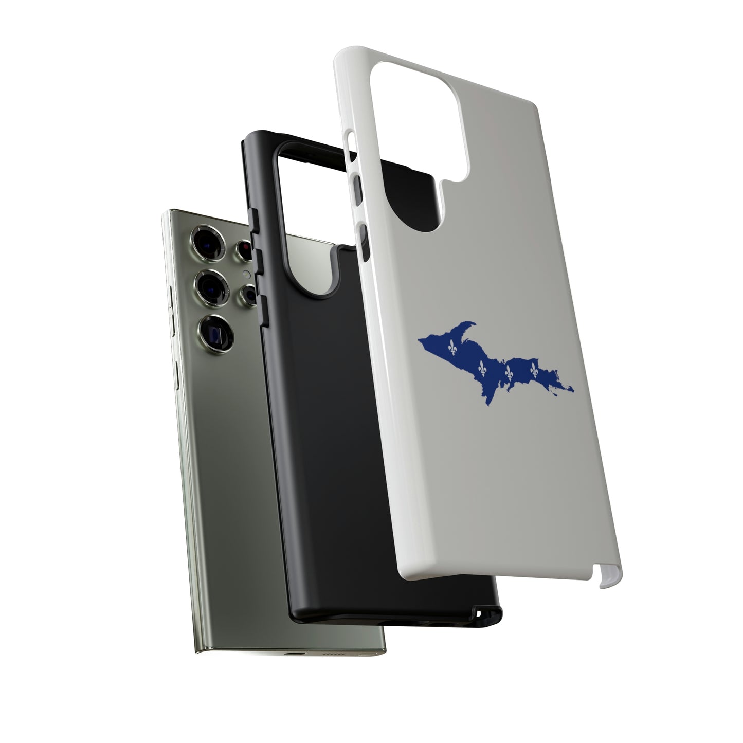 Michigan Upper Peninsula Tough Phone Case (Birch Bark White w/ UP Quebec Flag Outline) | Samsung & Pixel Android