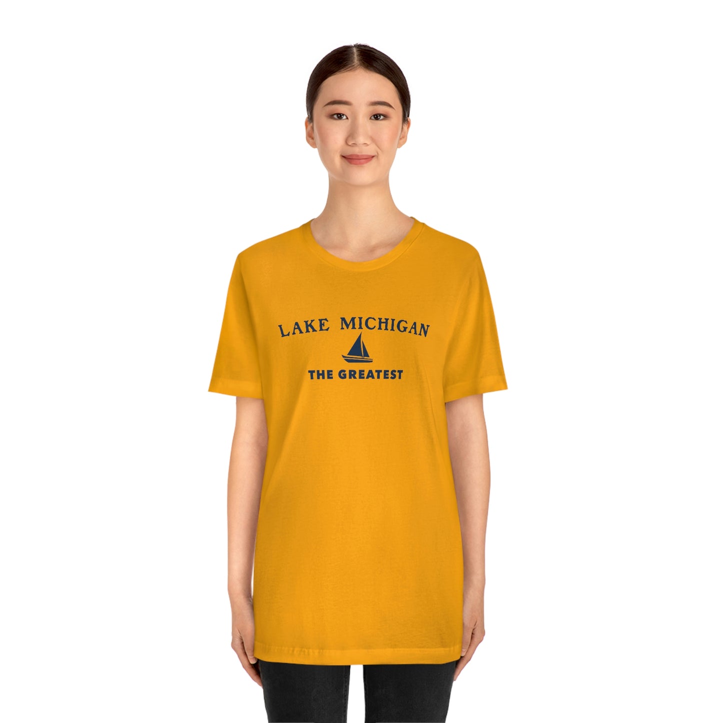 'Lake Michigan The Greatest' T-Shirt (w/Sailboat Outline) | Unisex Standard Fit