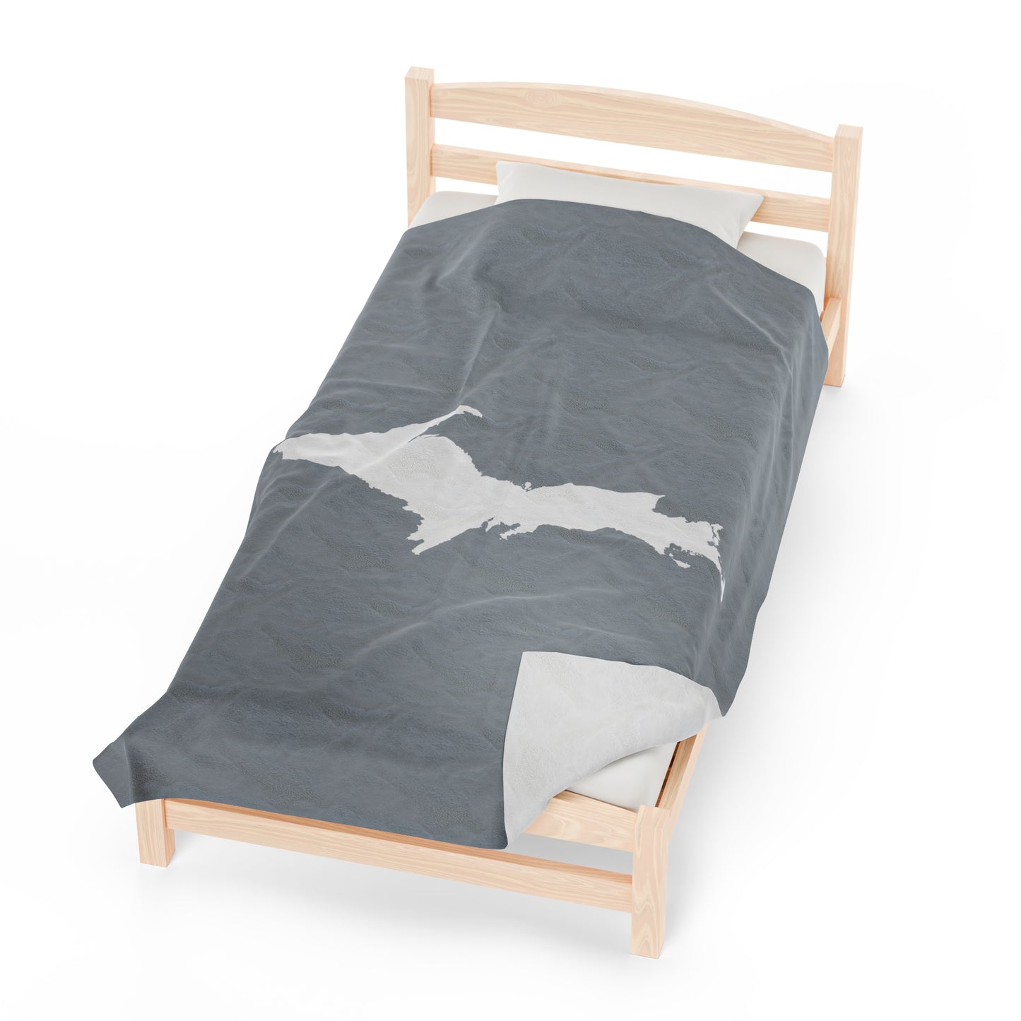 Michigan Upper Peninsula Plush Blanket (w/ UP Outline) | Silver