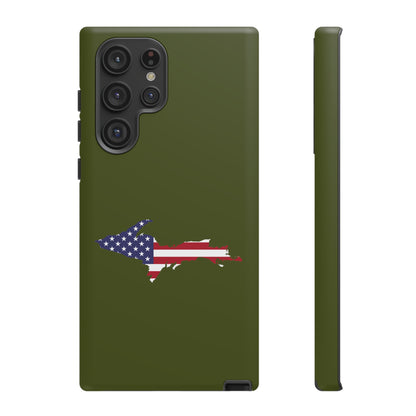 Michigan Upper Peninsula Tough Phone Case (Army Green w/ UP USA Flag Outline) | Samsung & Pixel Android